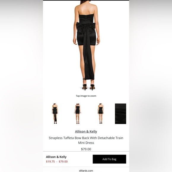 Black Strapless Dress w Bow - Picture 3 of 6